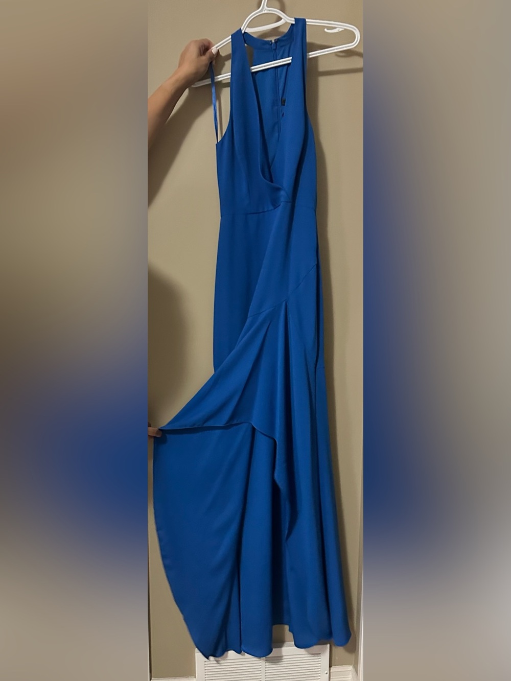 bebe Royal Blue Prom Gown with Draped Skirt